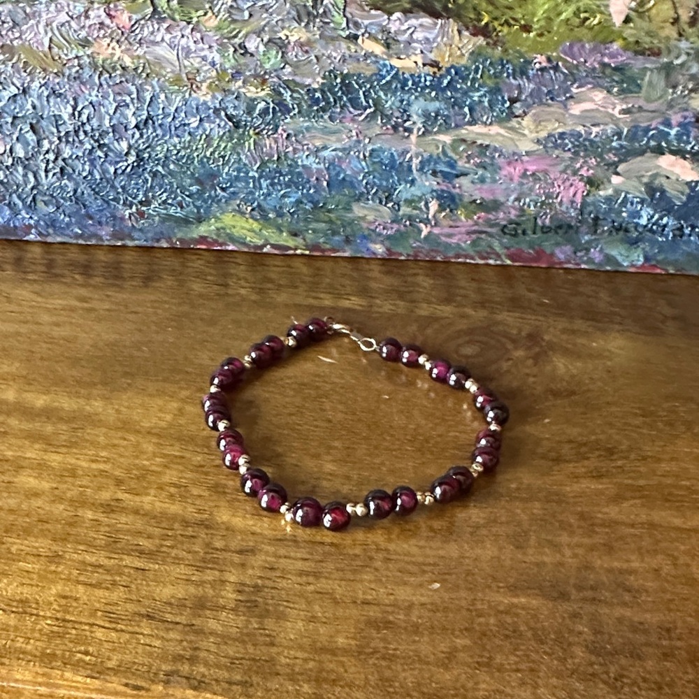 14k and garnet beaded bracelet